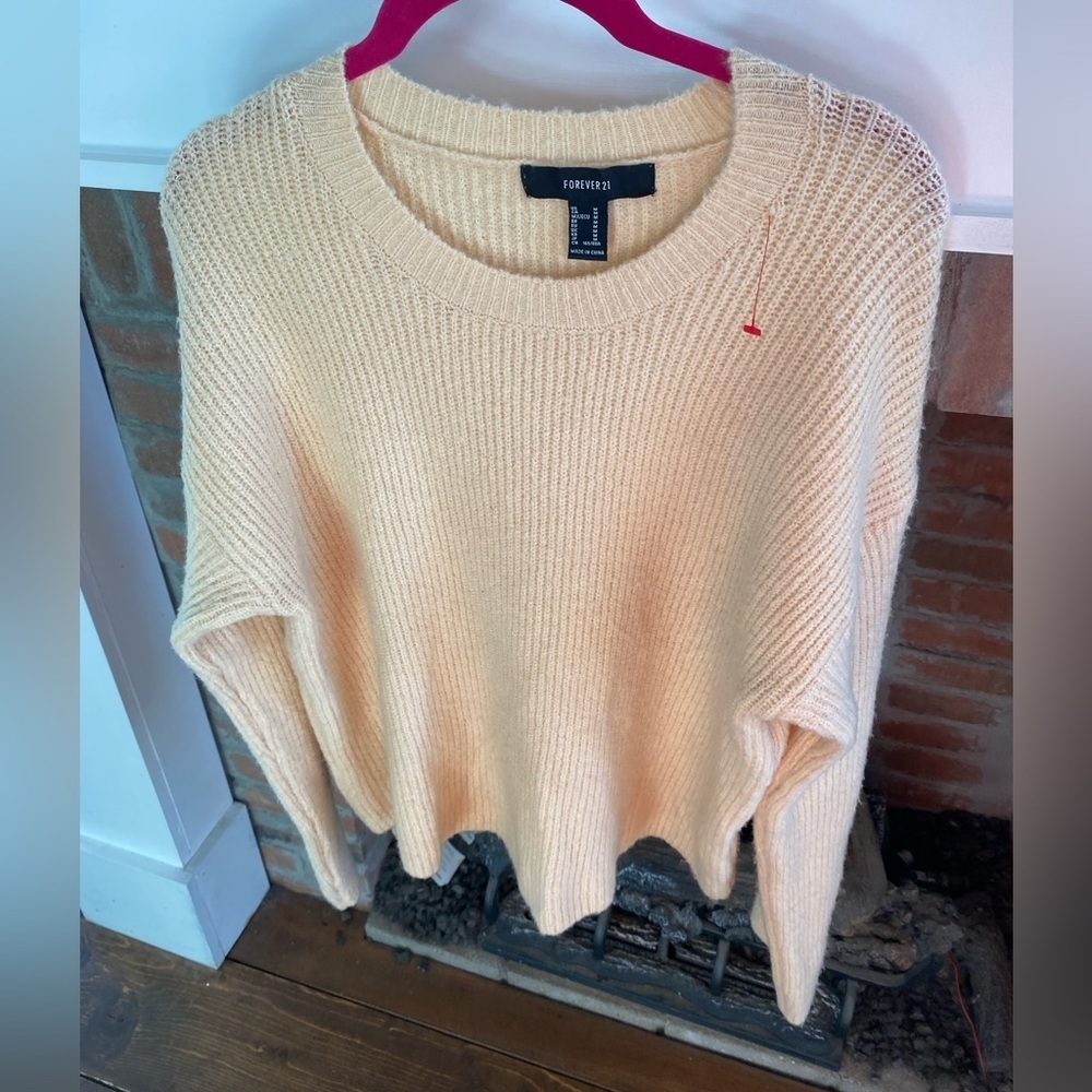 Forever 21 Butter Yellow Crew Neck Drop Shoulder Oversized Sweater Medium